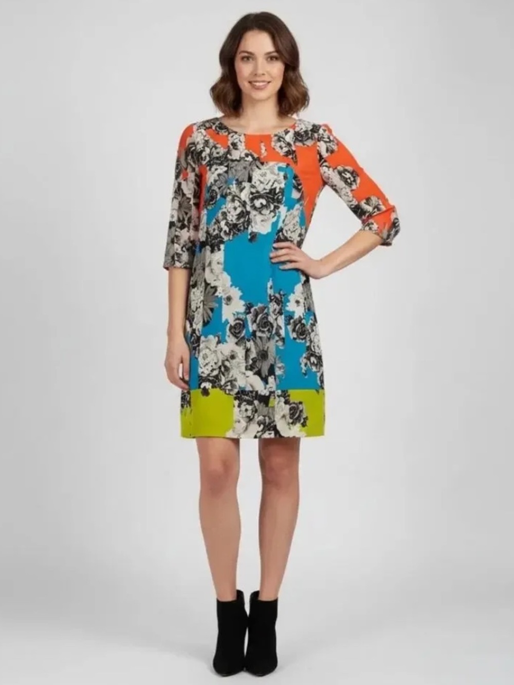 Yoana Baraschi Anthropologie Bold Floral Colorblock Print Shift Dress ~ Size L